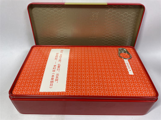 Embalaje rectangular Caja de hojalata Cajas de hojalata impresas con cierre de bisagra / tapa
